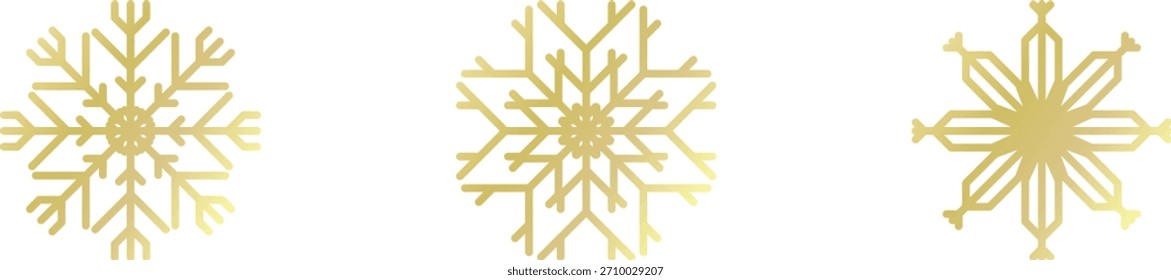 Gold snowflake set isolated. Shiny Christmas decoration element vector