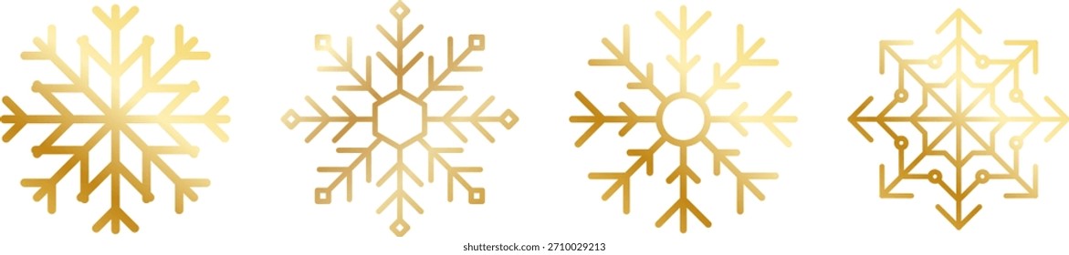 Gold snowflake set isolated. Shiny Christmas decoration element vector