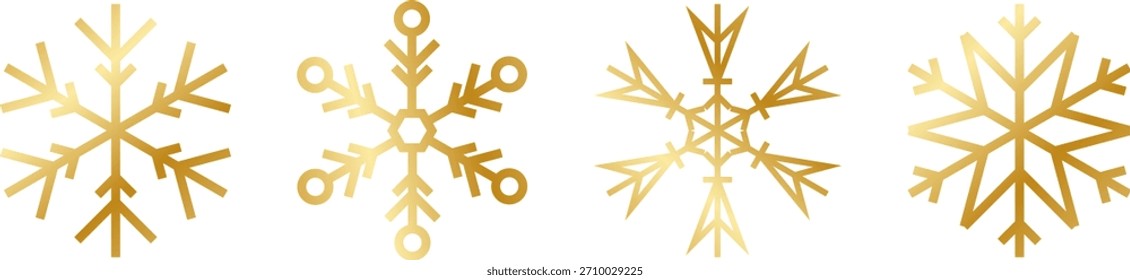 Gold snowflake set isolated. Shiny Christmas decoration element vector