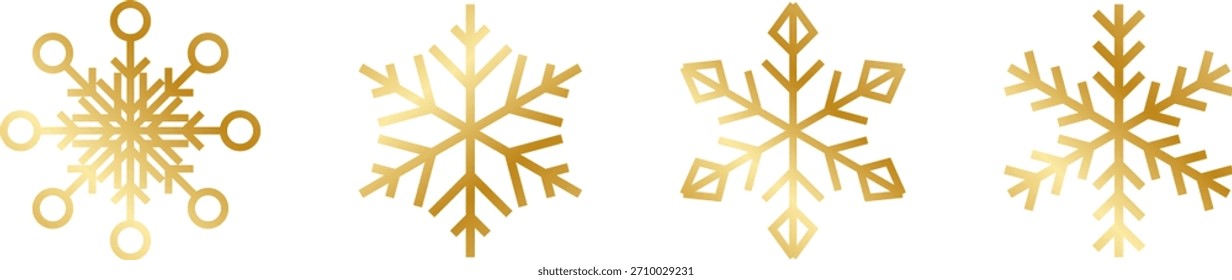 Gold snowflake set isolated. Shiny Christmas decoration element vector