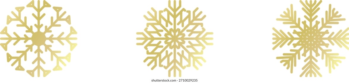 Gold snowflake set isolated. Shiny Christmas decoration element vector