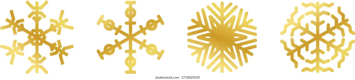 Gold snowflake set isolated. Shiny Christmas decoration element vector