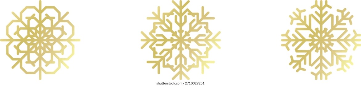Gold snowflake set isolated. Shiny Christmas decoration element vector