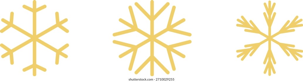 Conjunto de copo de nieve de oro aislado. Vector brillante del elemento de la decoración de la Navidad
