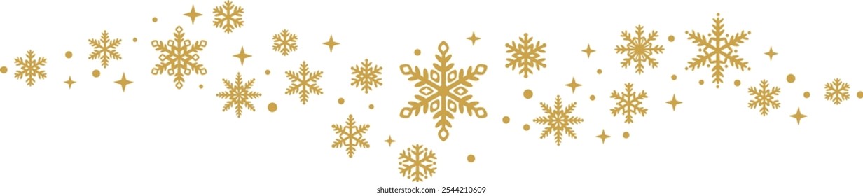 Banner de vetor floco de neve de ouro, onda de ilustração de neve, modelo de design de borda de Natal