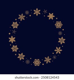 Gold snowflake. Vector illustration of a luxurious winter-inspired frame.