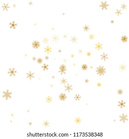 Gold snowflake winter background. Golden snowflakes on white. Vector