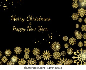 Gold snowflakes background vector template. Christmas banner design