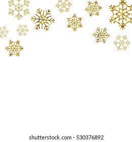 Gold Snowflakes background. Winter design for banner, card, poster, site, print. 