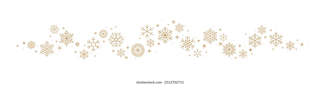Gold snowflakes border. Christmas banner with stars