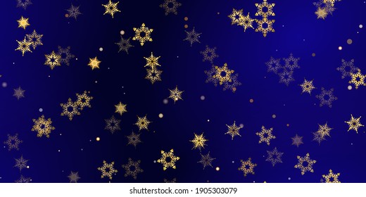 Gold snowflakes holiday seamless pattern.