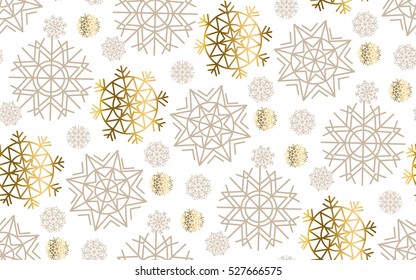 gold snowflakes luxury pastel color seamless pattern.
 abstract decorative Christmas vector illustration. gold and beige pale color winter festive background. 