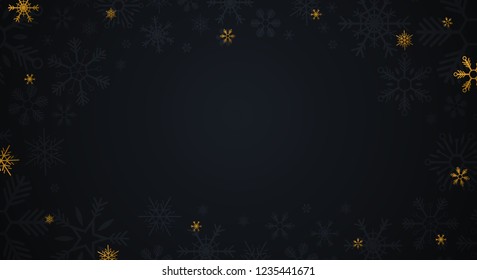Gold Snowflakes on the dark background. Vector illustration