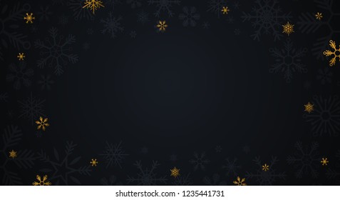 Gold Snowflakes on the dark background. Vector illustration