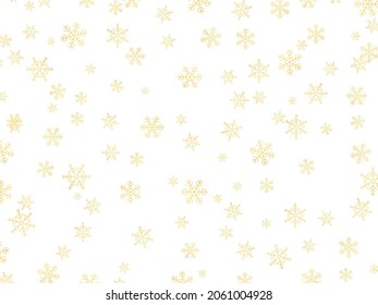 Goldene Schneeflocken auf weißem Hintergrund. Weihnachtscreme-Vorlage. Winterhintergrund mit fallenden goldenen Schneeflocken. Festliches Design für Poster, Banner, Karten. Vektorgrafik.