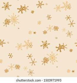 Gold Snowflakes. Seamless Christmas Pattern. Simple Snowflakes.