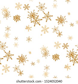 Gold Snowflakes. Seamless Christmas Pattern. Simple Snowflakes.