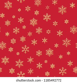 Gold snowflakes seamless pattern on a red background. EPS 10