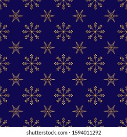 Gold Snowflakes seamless pattern. Vintage purple background. Christmas collection. Vector illustration