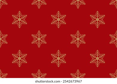 Gold Schneeflocken Nahtloses Vektormuster Verpackungspapier Textil Umhüllungspapier Serviette Winterurlaub Einfaches Design Roter Hintergrund Dezember Stimmung Weihnachtszeit