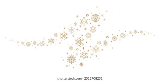 Gold snowflakes and stars border. Christmas divider, banner