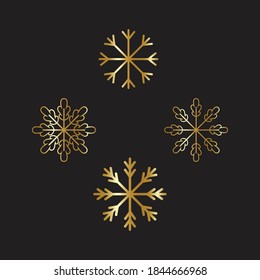 Gold Snowflakes Vector Illustration, Shiny Yellow Snowflake Winter Decorative
