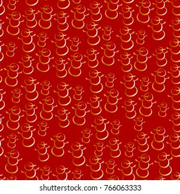 Gold snowmen on cherry background