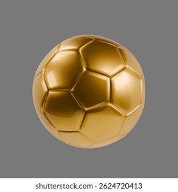 Gold soccer ball 3d render vector. Golden football champion award icon. Realistic soccer trophy winner. Metal ball