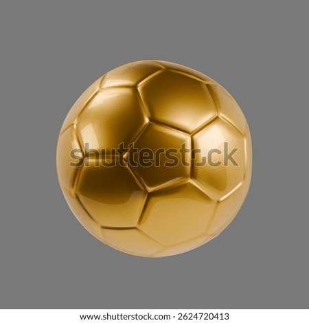 Gold soccer ball 3d render vector. Golden football champion award icon. Realistic soccer trophy winner. Metal ball