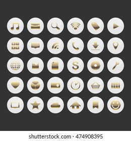 Gold Social Media Icons. Vector Illustration