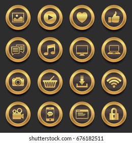 gold social media in premium icons, vector illustration