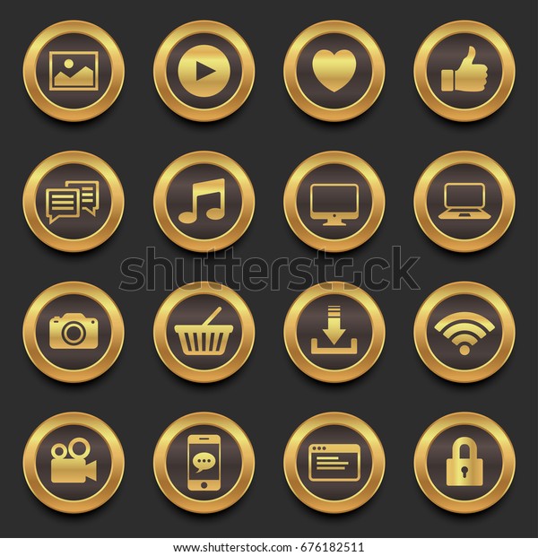 Gold Social Media Premium Icons Vector Stock Vector (Royalty Free ...