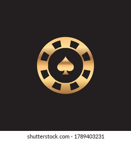 Gold Spade Poker Chip On Black Background