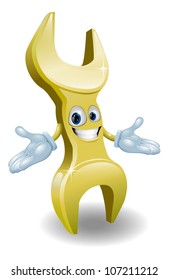 A gold spanner or wrench character mascot illustration