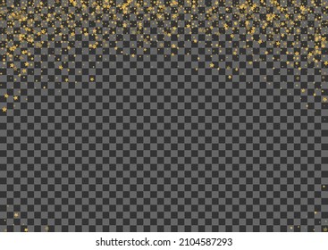 Gold Spark Background  Transparent Vector. Stars Sky Texture. Yellow Space. Ornament Illustration. Golden Confetti Celebrate.