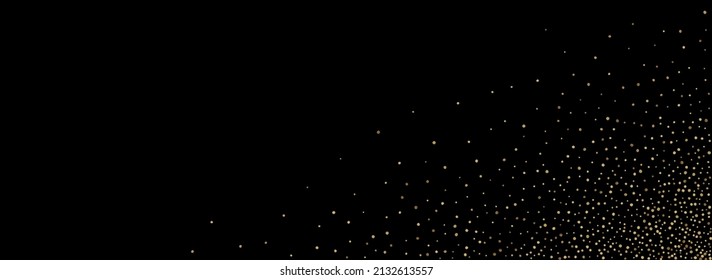 Gold Sparkle Anniversary Vector Panoramic Black Background. Bridal Splash Wallpaper. Golden Dot Bright Illustration. Shine Abstract Backdrop.