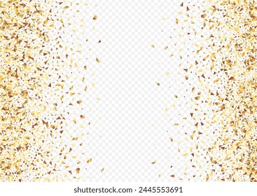 Gold Sparkle Art Transparent Background. Luxury Rain Banner. Golden Particle Light Postcard. Glitter Paper Invitation.