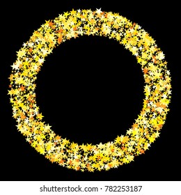 Gold Sparkle Background. Bright Yellow Stars on a Black Background. Modern Fashionable Background. Gold Sparkle Background for Wrapping paper, Postcards, Banners, Prints. Abstraction with Gold Stars.