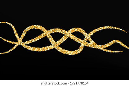 Gold Sparkle Bright Black Background. Falling Shine Banner. Yellow Confetti Christmas Card. Round Light Backdrop.