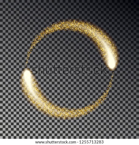 Gold sparkle circle vector. Glittering star dust lights effect. Twinkle round spark isolated. Sparkle circle in refresh style. Transparent magic ring. Vector illustration.