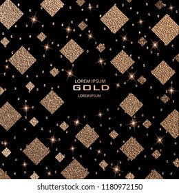 Gold, Sparkle Design. Abstract Modern Vector illustration. Patina golden elements Vector illustration. Gold pattern. Copper Glitter random rhombus. Foil texture. Luxury pattern. Shine background
