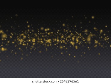 Efeito de brilho dourado. Poeira leve e brilhante com raios e brilho quente. Flare mágico transparente com estrela e confete para bandeira de celebração, textura festiva ou ilustração noite de luxo brilhante.


