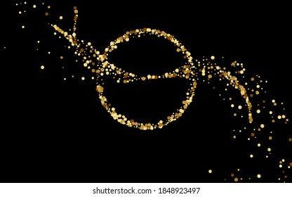 Gold Sparkle Glamour Vector Black Background. Rich Dot Postcard. Golden Round Shiny Card. Sequin Christmas Pattern.