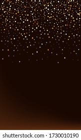 Gold Sparkle Holiday Brown Dark Background. Festive Confetti Banner. Yellow Glow Modern Pattern. Dot Bright Background.