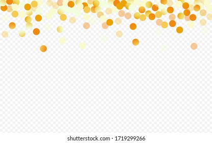 Gold Sparkle Isolated Transparent Background. Bridal Rain Postcard. Yellow Dust Rich Backdrop. Dot Abstract Illustration.