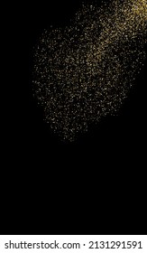Gold Sparkle Modern Vector Black Background. Falling Shine Backdrop. Yellow Round Glamour Illustration. Glow Isolated Banner.