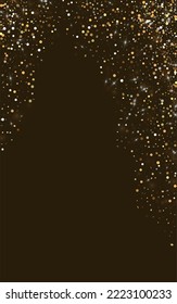 Gold Sparkle Paper Vector Luxury Background. Bright Sequin Texture. Golden Shine Effect Invitation. Dot Christmas Card.