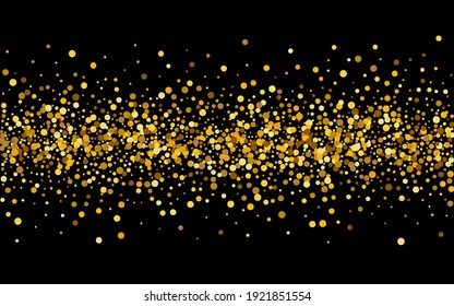 Gold Sparkle Rich Black Background. Bridal Glow Background. Yellow Shine Shiny Invitation. Polka Vector Banner.