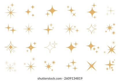 Gold sparkle set golden star vector icon collection decorative ornamental creative fastive abstract elements shiny twinkle yellow stars