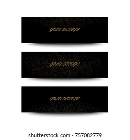 Gold sparkles against a black background, banners. Gold banner. Gold text background. Logo banners, card, VIP, exclusive, certificate, gift, luxury, shop, gift.